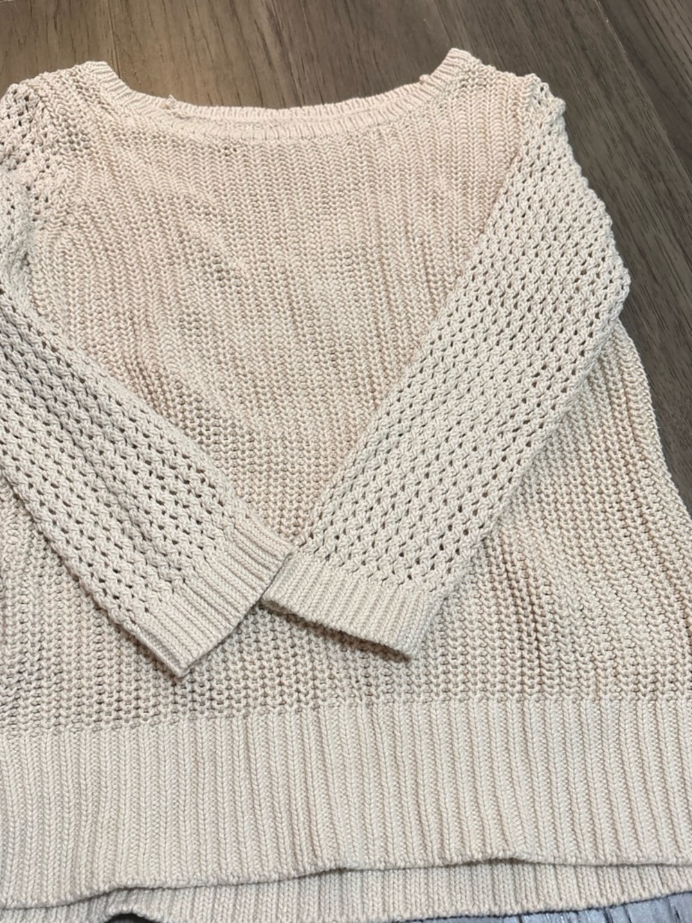 LOFT Cream Open-Weave Crewneck Sweater